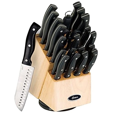 Oster Winstead 22-Piece Stainless-Steel Cutlery Set With Wooden Block, Black