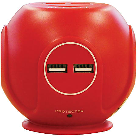 Accell Power Cutie - Compact surge protector with 3 540J surge protected AC outlets and 4 USB-A charging ports, 6ft cord, red - D080B049C