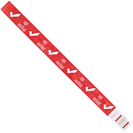 Tyvek® Wristbands, "Drinking Age Verified", 3/4" x 10", Red, Case Of 500