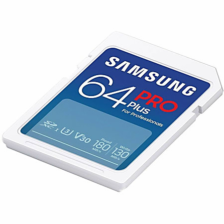 Samsung PRO Plus 64 GB Class 10/UHS-I (U3) V30 SDXC - 1 - 180 MB/s Read - 130 MB/s Write - 10 Year Warranty