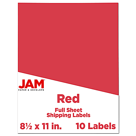 JAM Paper® Full-Page Mailing And Shipping Labels, Rectangle, 8 1/2" x 11", Red, Pack Of 10