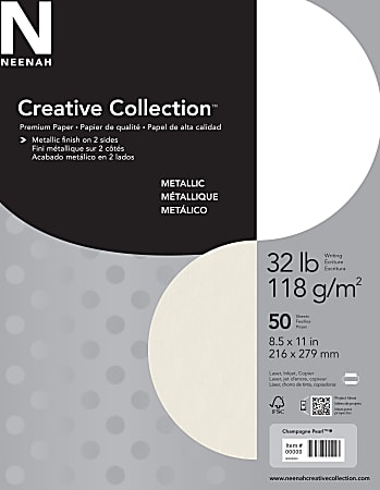 Neenah® Creative Collection™ Royal Metallics Specialty Cover Stock, 32 Lb, 8 1/2" x 11", 30% Recycled, Champagne Pearl, Pack Of 50 Sheets