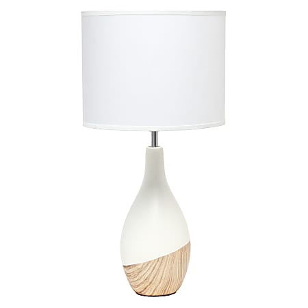 Simple Designs Strikers Basic Table Lamp, 19"H, White Shade/Light Wood/Off-White Base