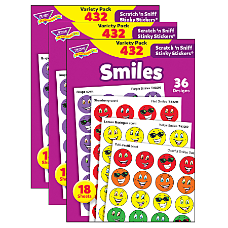 Trend Stinky Stickers, Smiles Variety Pack, 432 Stickers Per Pack, Set Of 3 Packs