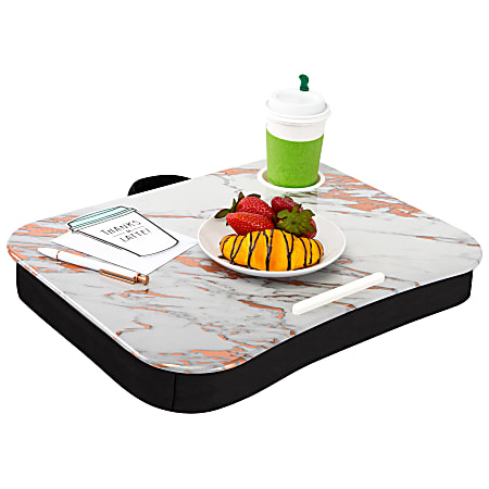 LapGear Lap Desk With Cup Holder, 14.75"H x 18.5"W x 2.8"D, Rose Gold Marble