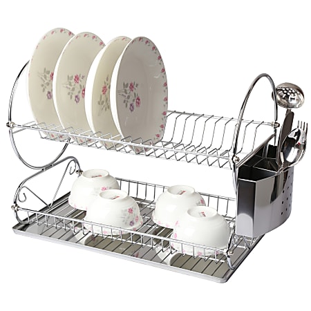 Mega Chef Dish Rack with 14 Plate Positioners and a Detachable Utensil Holder, Black