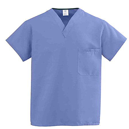 Medline ComfortEase™ Unisex 1-Pocket Reversible Scrub Top, 2X, Ceil Blue