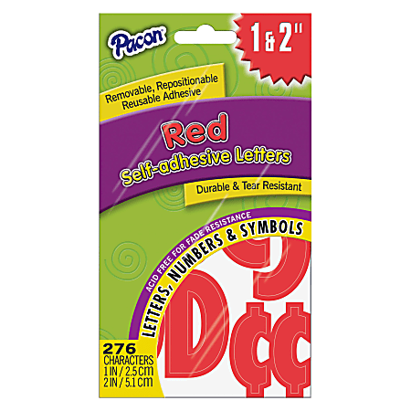 Pacon® Reusable Self-Adhesive Letters, 1" And 2", Classic Font, Red, Pack Of 276