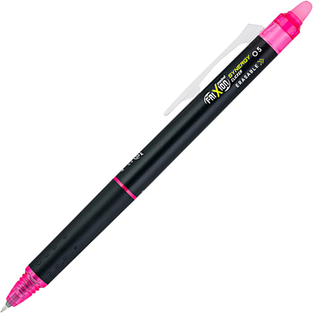 Pilot FriXion Synergy Clicker Erasable Gel Pen, Extra Fine Point, 0.5mm, Black Barrel, Pink Ink, Single Pen