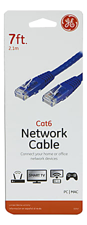 GE Pro Cat6 Ethernet Cable, 7', Blue, 33757
