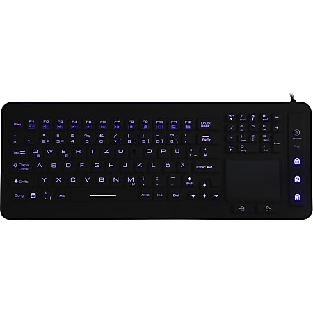 DSI WATERPROOF IP68 FULL SIZE LED BACKLIT KEYBOARD WITH TOUCHPAD - Cable Connectivity - USB Interface - 98 Key - TouchPad - Windows - Industrial Silicon Rubber Keyswitch - Black