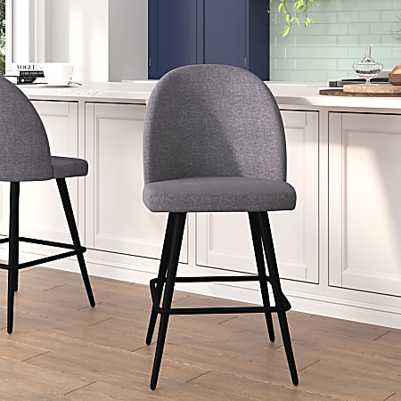 Flash Furniture Lyla Commercial Modern Armless Counter Stools, Gray Faux Linen/Black, Set Of 2 Stools