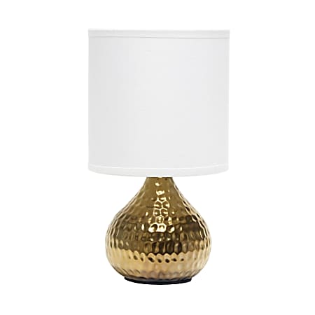 Simple Designs Hammered Drip Mini Table Lamp, 9-1/4"H, White Shade/Gold Base