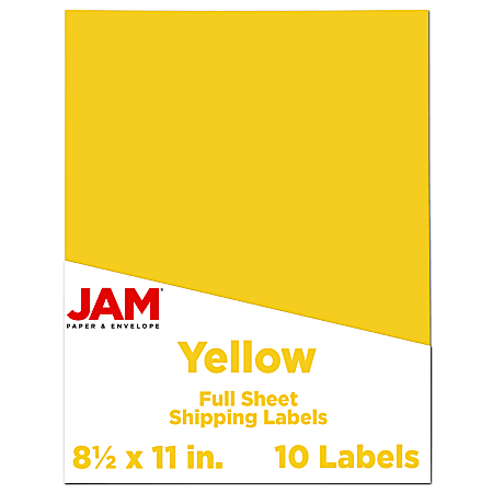 JAM Paper® Full-Page Mailing And Shipping Labels, 337628610, 8 1/2" x 11", Yellow, Pack Of 10