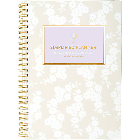 2024 Simplified by Emily Ley for AT-A-GLANCE® Weekly/Monthly Planner, 5-1/2" x 8-1/2", Cream Blossoms, January To December 2024 , EL19-200