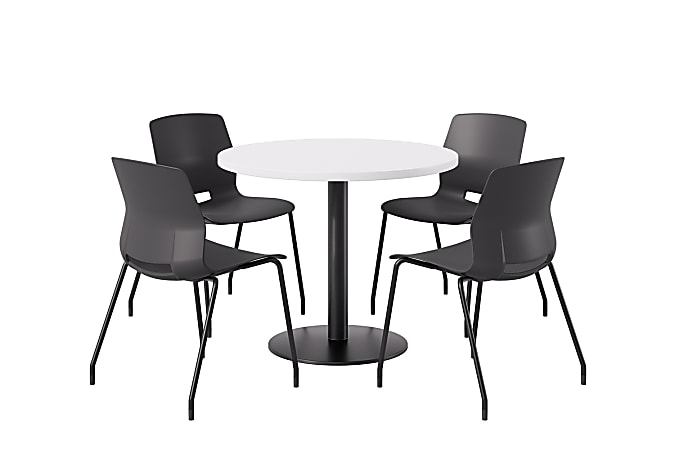 KFI Studios Midtown Pedestal Round Standard Height Table Set With Imme Armless Chairs, 31-3/4”H x 22”W x 19-3/4”D, Cafelle Top/Black Base/Coral Chairs