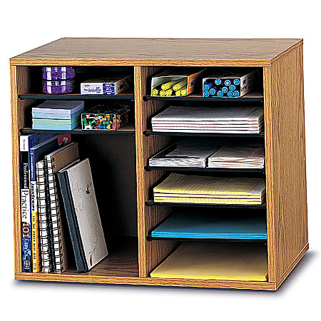 Safco® Wood Adjustable Organizer, 16 1/8"H x 19 5/8"W x 11 7/8"D, Medium Oak