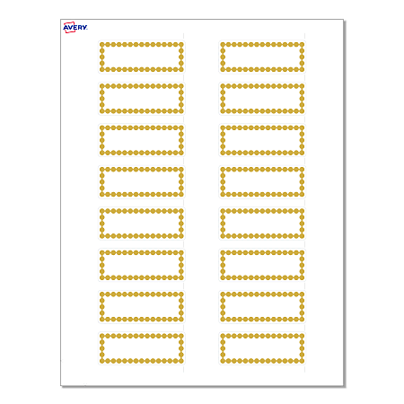 Avery® Print-To-The-Edge Labels & Sure Feed®, S00-D1G-PRWMP10, 1" x 2-5/8", Matte White, Preprinted Gold Beads Design, Pack Of 160