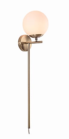 Kenroy Home Odessa Wallchiere Plug-In Wall Lamp, 7"W, White Shade/Antique Brass Base
