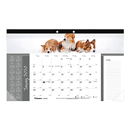 Blueline® Man's Best Friends Collection Monthly Desk Pad Calendar, 17-3/4" x 10-7/8", January to December 2020