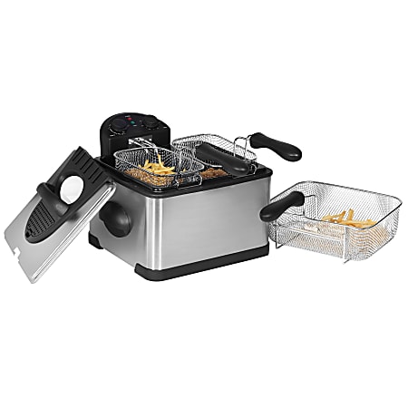 MegaChef 4.23-Quart Stainless Steel Electric Deep Fryer With Timer, 9-1/4”H x 15”W x 15”D, Black
