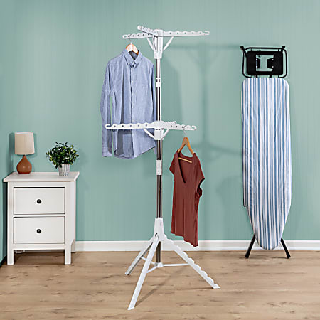 Honey Can Do 2-Tier Tripod Clothes Drying Rack, 73-1/2”H x 28-1/2”W x 28-1/2”D, White