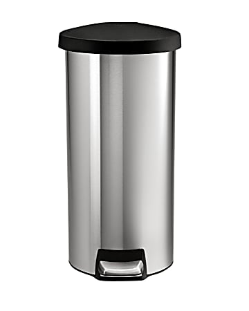 simplehuman® Stainless Steel Round Step Can With Plastic Lid, 7.93 Gallons, Brushed Stainless Steel