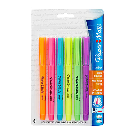 Paper Mate® Intro Pen-Style Highlighters, Assorted Fluorescent Colors, Pack Of 6