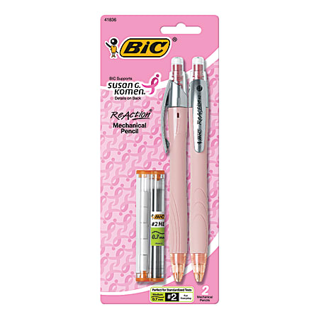 BIC® Reaction™ Mechanical Pencils, 0.7 mm, Pink Barrel, Pack Of 2