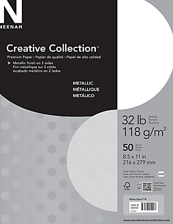 Neenah Creative Collection Metallic Specialty Card Stock Letter Size 8 12 x  11 White Silver Pack Of 50 Sheets - Office Depot