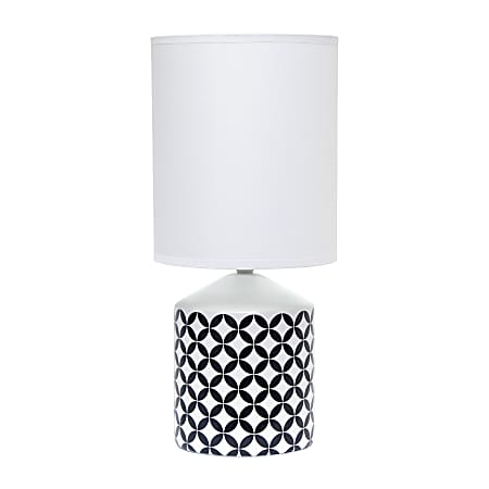 Simple Designs Fresh Prints Table Lamp, 18-1/2"H, White Shade/White With Black Coin Pattern Base