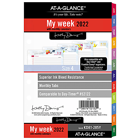 AT-A-GLANCE® Kathy Davis Weekly/Monthly Planner Calendar Refill, Junior-Size, White, January To December 2022, KD81-285Y