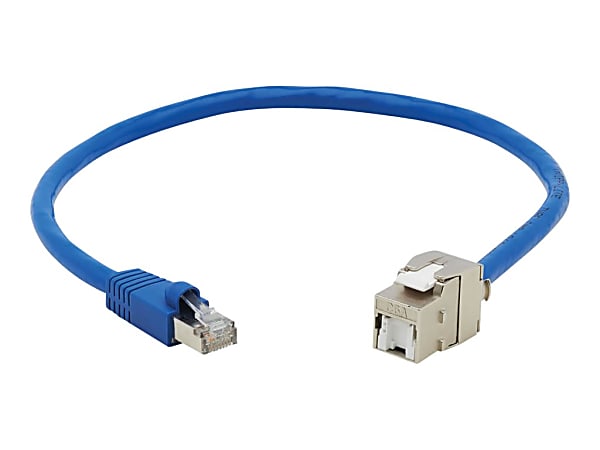 Tripp Lite Cat6a Keystone Jack Cable Assembly, RJ45 M/F, 18 in., Blue - First End: 1 x RJ-45 Male Network - Second End: 1 x RJ-45 Female Network - 10 Gbit/s - Patch Cable - Shielding - Gold Plated Contact - Blue