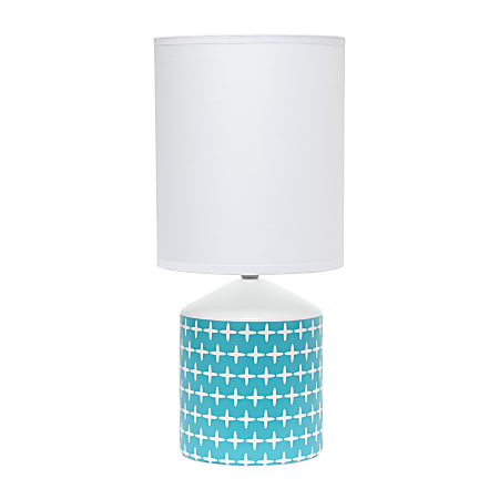 Simple Designs Fresh Prints Table Lamp, 18-1/2"H, White Shade/White With Blue Cross Pattern Base