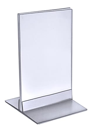 Azar Displays Acrylic T-Strip Vertical/Horizontal Sign Holders, 4"W x 6"H, Clear, Pack Of 10 Sign Holders