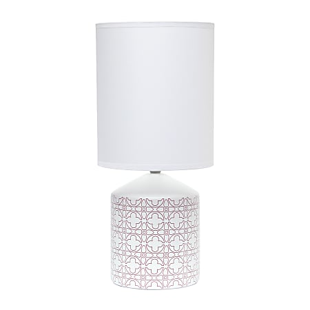 Simple Designs Fresh Prints Table Lamp, 18-1/2"H, White Shade/White With Tan Flower Pattern Base