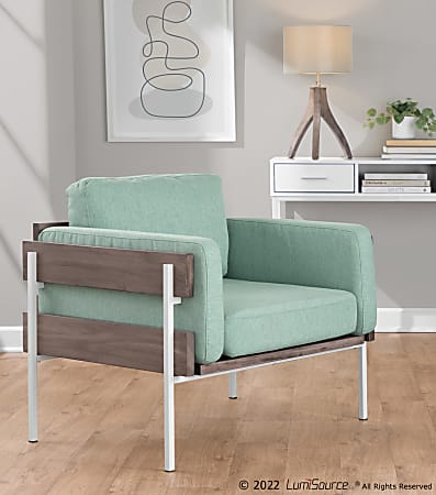 LumiSource Kari Farmhouse Fabric Accent Chair, White/Gray/Light Green
