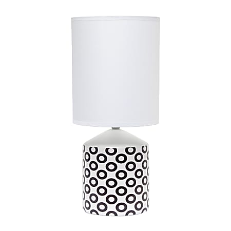 Simple Designs Fresh Prints Table Lamp, 18-1/2"H, White Shade/White With Black Oval Pattern Base