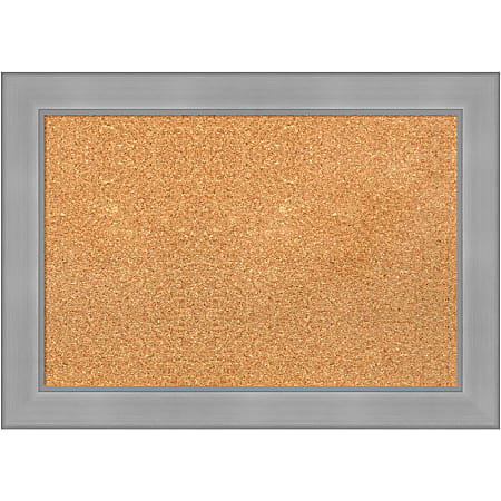 Amanti Art Cork Bulletin Board, 28" x 20", Natural, Vista Brushed Nickel Polystyrene Frame