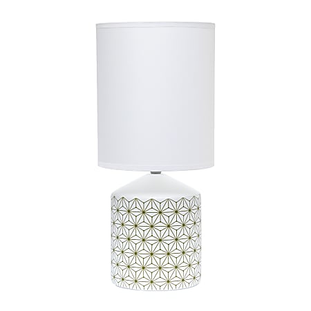 Simple Designs Fresh Prints Table Lamp, 18-1/2"H, White Shade/White With Gold Square Pattern Base