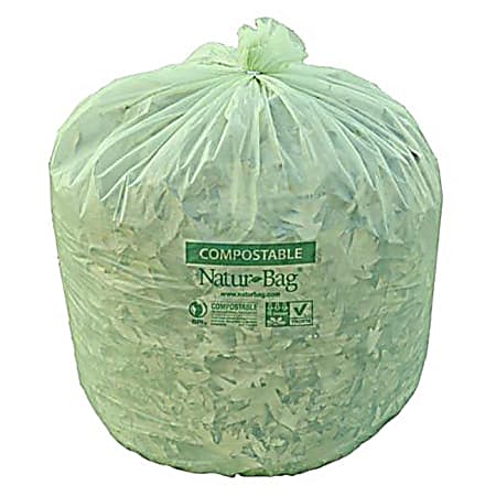 Natur Bag Compostable Trash Liners, 35 Gallons, Green, Case Of 100 Liners
