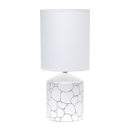 Simple Designs Fresh Prints Table Lamp, 18-1/2"H, White Shade/White With Blue Stone Pattern Base