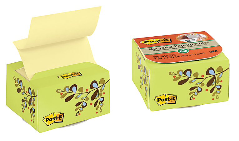 Post-it® Pop-up Note Dispenser, Desk-Grip, 3" x 3", 30% Recycled, Green Flower + 200 Notes