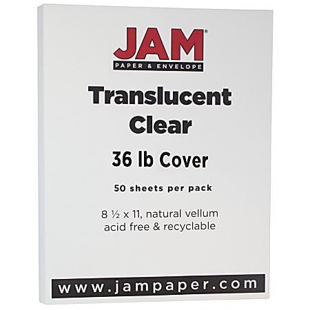 JAM Paper® Cover Card Stock, 8 1/2" x 11", 36 Lb, Translucent Clear, Pack Of 50 Sheets