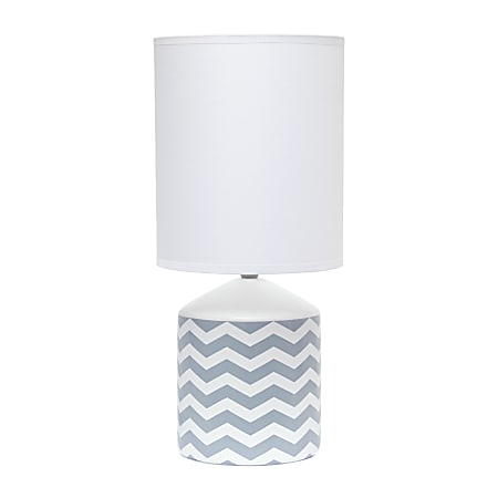 Simple Designs Fresh Prints Table Lamp, 18-1/2"H, White Shade/White With Gray Wave Pattern Base