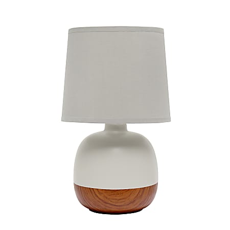Simple Designs Petite Mid-Century Table Lamp, 12"H, Gray Shade/Dark Wood/Light Gray Base