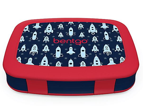 Bentgo Kids Prints 5-Compartment Lunch Box, 2"H x 6-1/2"W x 8-1/2"D, Rocket