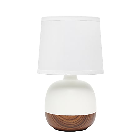 Simple Designs Petite Mid-Century Table Lamp, 12"H, White Shade/Dark Wood/Off-White Base