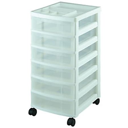 Iris® 6-Drawer Mini Storage Cart, White/Clear Plastic