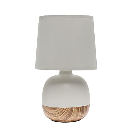 Simple Designs Petite Mid-Century Table Lamp, 12"H, Gray Shade/Light Wood/Light Gray Base